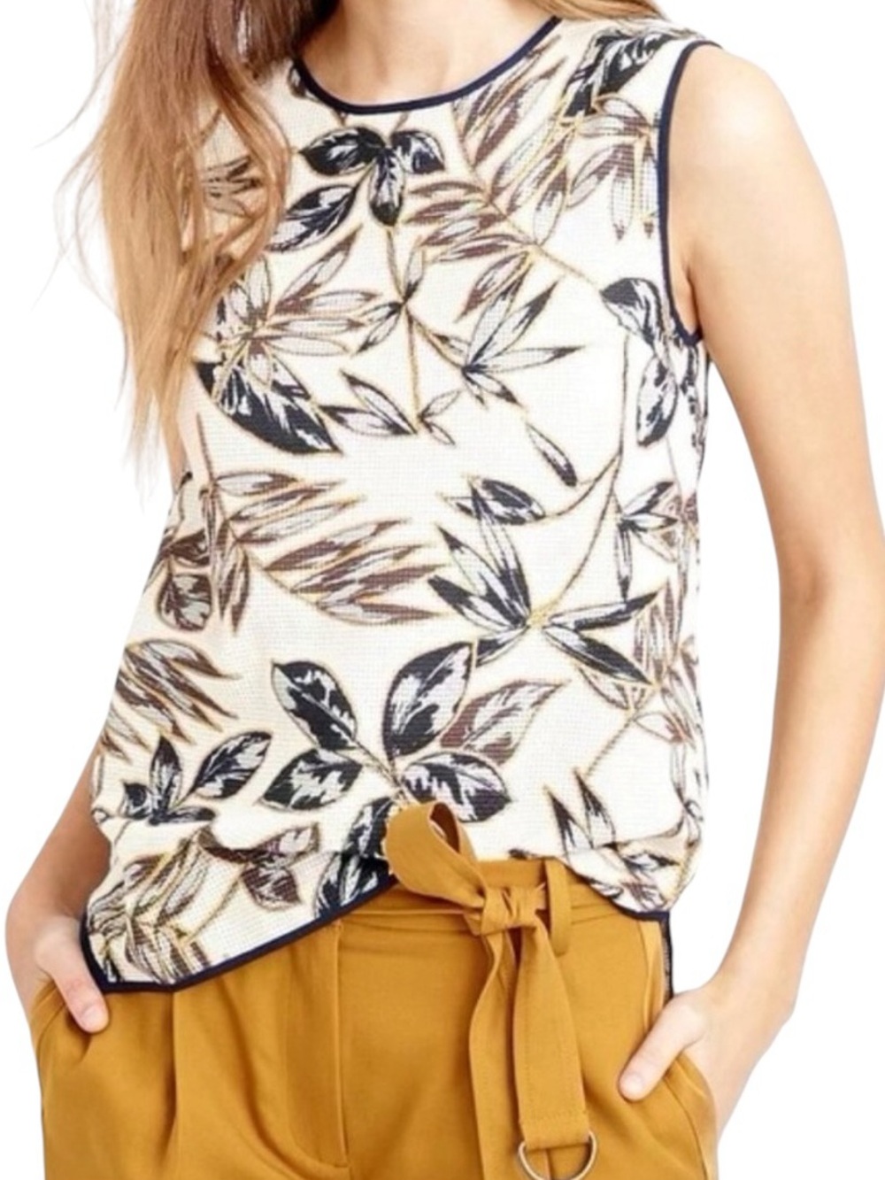 J. Crew Gold-Foil Leaf print mesh shell tank top size 12T excellent condition